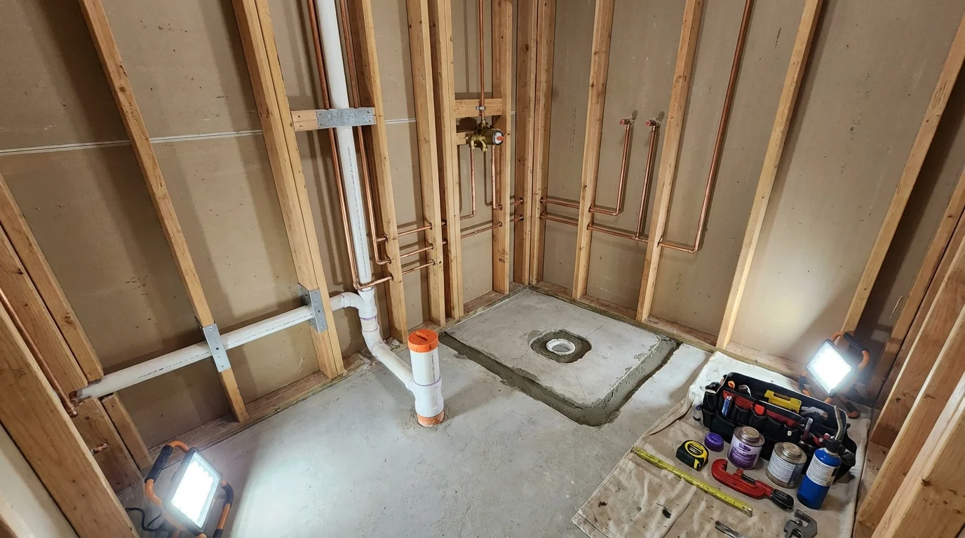 Bathroom rough-in plumbing during remodel by Johns Plumbing LLC in Eagle