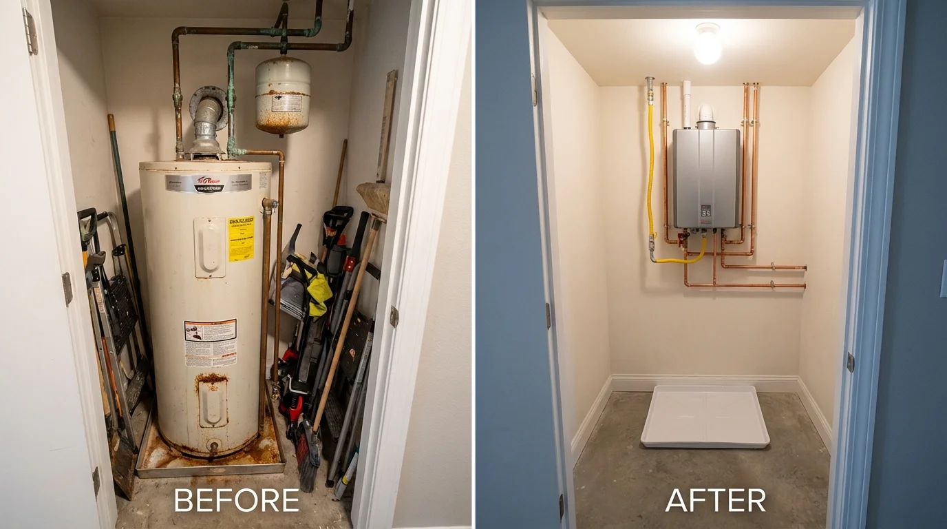 Tank water heater versus wall-mounted tankless unit comparison for Eagle, CO homeowners