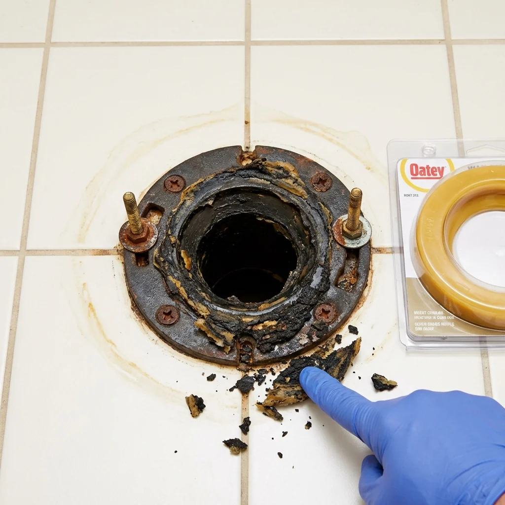 Failed wax ring showing water seepage at the base of a toilet in a Eagle, CO home